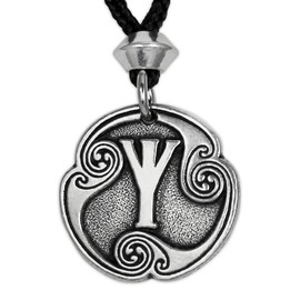 Algiz Eolh Rune of Protection Pendant Necklace - Pewter Norse Viking Amulet