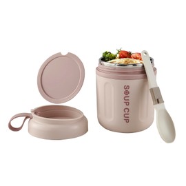 YRPOMJV Insulated Food Jar with Spoon, 17 oz Thermo Hot Food Lunch Container for Hot and Cold Food, Soup Thermo Wide Mouth Lunch Thermo, Stainless Steel Food Jar, Leak Proof Food Thermo (Pink)