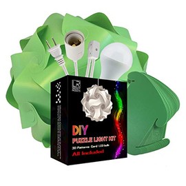 L&R DIY Puzzle Jigsaw Lamp Kit - Cord & Bulb Included - IQ Medium Shade Light - Makes 13" Globe Shape (Green)