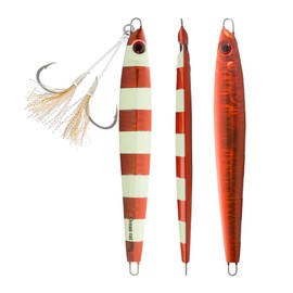OCEAN CAT 1 PC Lead Metal Flat Slow Fall Pitch Fishing Jigs Lures Sinking Vertical Jigging Bait with Butterfly Hook for Saltwater Fishing Size 40g 80g 120g 160g 200g (Red, 120g)