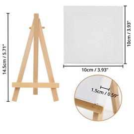 Belle Vous Table Easel Wooden Canvas Stand Set (10 Pieces) - 10 x 10 cm Canvas with Mini Easel, Wooden Easel - Canvas Covered Primed - Canvas Painting for Oil/Watercolours, Drawing, Children