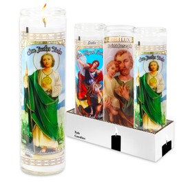 3 Pack Religious Set - Bundle 8" Saint Joseph, Saint Jude, and Michael The Archangel Candles for Vigils, Prayers, More | White Candles in Glass