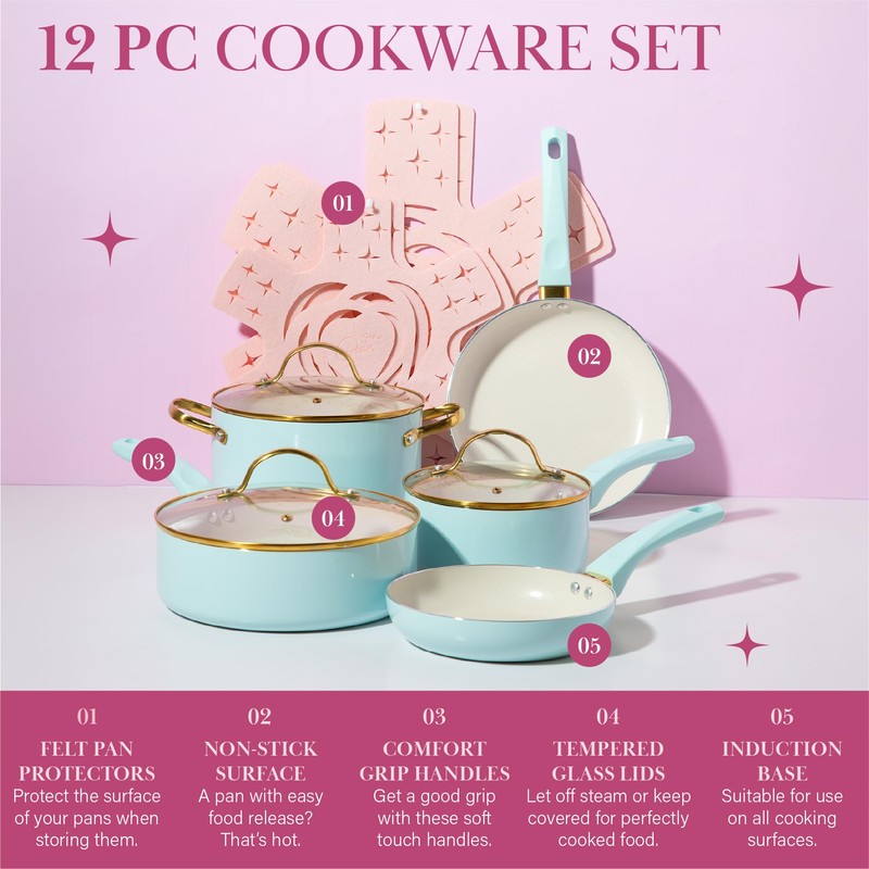 Paris Hilton Epic Nonstick Pots and Pans Set, Multi-layer Nonstick