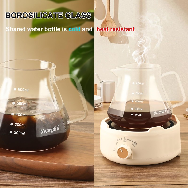 Mongdio Pour Over Coffee Maker, 20 oz V60 High-Heat Borosilicate
