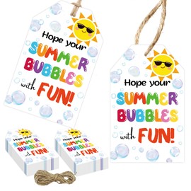50pcs Bubbles Summer Gift Tags with String Summer Party Favors End of The Year Gift Tag Labels for Teacher Classroom Party Decorations Beach Themed