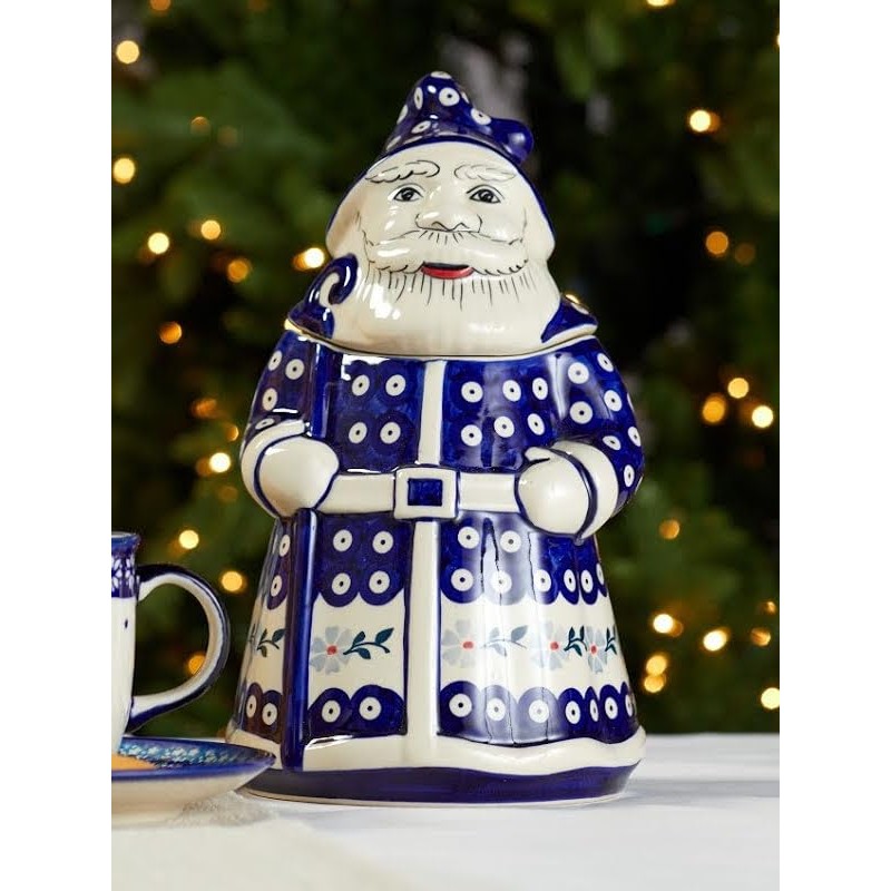 Blue Rose Polish Pottery - Blue Blue Violet Santa Cookie