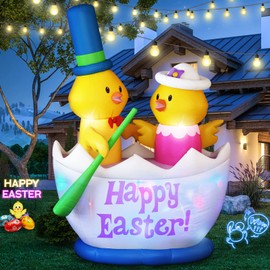 Danxilu 6 Foot Easter Inflatable 2 Chicks Boating Blow Up Outdoor Decorations with Built-in LED Lights for Holiday Party Indoor Yard Garden Lawn Decor
