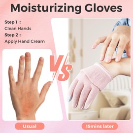 Donfri 2 Pairs Cotton Moisturizing Gloves Overnight Touchscreen Fingers for SPA Dry Hands Hand Care Day and Night Moisturizing (Medium-Pink)
