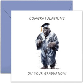 Old English Co. Funny Graduation Card for Son - Funny Gorilla Graduation Cap and Gown Card - Humorous Well Done Passed Exams Card for Him - For Grandson, Nephew, Dad | Blank Inside with Envelope
