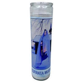 Espanta Muertos veladora de rezo sin fragancia 14 oz vaso grande una pieza prayer candle one piece 14 oz tall glass oración al reverso en español