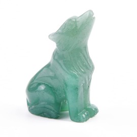 NUZUJX 2Inch Wolf Stone Statue,Determined Wolf Polished Healing Crystal Hand-Carved Gemstone Crystal Figurine Animal Collection Sculpture (Green Aventurine)