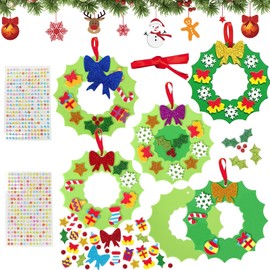 Pack of 122 Christmas Tree Craft Set for Children, Christmas Wreath Set, Christmas Tree Pendant Craft Set, Foam Rubber Stickers for Christmas for Children, for Crafts and Decorating at Christmas Time