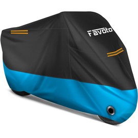 Favoto Motorcycle Cover All Season Universal Weather Quality Waterproof Sun Rain Outdoor Protection Night Reflective with Lock-Holes & Storage Bag Fits up to 86.6" Motorcycles Vehicle Cover
