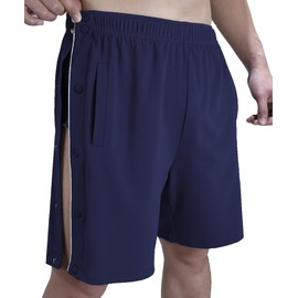 Tear Away Shorts Snap Short Pants Breakaway Post Surgery Hospital Gowns Shorts Side Open Knee Hip Ankle Injure Leg Broken Shorts Unisex Size Navy Blue