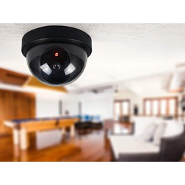 O&W Security 2 x Dummy Camera with Fake Lens Video Surveillance Goods Security Dummy Surveillance Camera with Red LED Light for Indoor and Outdoor Use