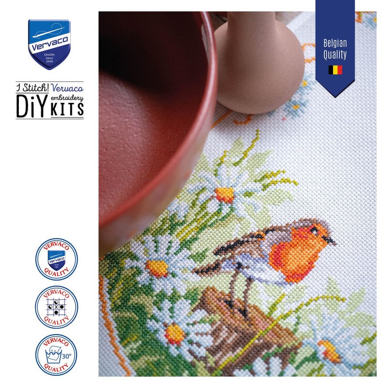 Vervaco Daisy and Robin Counted Cross Stitch Table Runner Set,