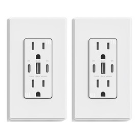 Micmi USB C Wall Outlet, 30W 6.0 Amp 3-Port USB C Outlet 15A Tamper Resistant Receptacle with Dual Type C & A Ports, UL & FCC Listed, Wall Plate Included, Matte White 2Pack