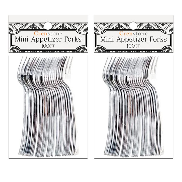 Crenstone Appetizer Forks, Appetizer Forks Value Pack - 200 Silver Mini Forks for Appetizers (Disposable)