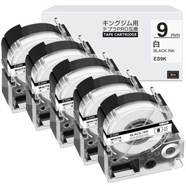 5pcs 9mm White Black Letters ES9K Tape Cartridge Compatible Tepra Tape White Black Letters (SS9K) for King Jim Kingjim tepra Tepra Pro Label Writer sr150 sr170 sr750 sr5900p 8M ASprinte