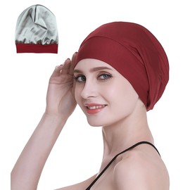 Soft Sleep Cap Protect Hair Bonnet Gifts for Daughter Night Headwear Burgundy