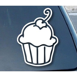 Cupcake 5" White Vinyl Decal Sticker for Car Automobil Window Wall Laptop Notebook Etc.... Any Smooth Surface Such As Windows Bumpers