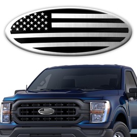 Hirificing Tailgate Emblem for Ford F150 F250 F350 Silver American Flag 9 Inch Front Grill Emblem for Ford Emblem, Aluminum Oval Overlay Front Grill Rear Tailgate American Flag Decal Badge(Silver)