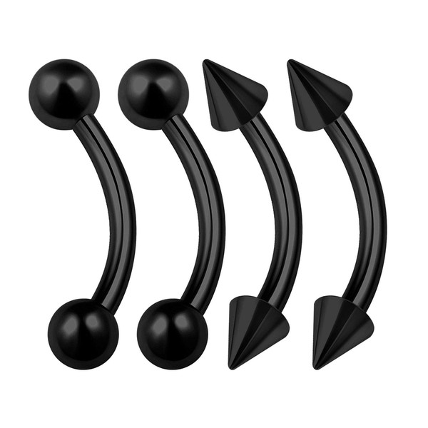 4PCS Stainless Steel Black Curved Barbell Bar 14 Gauge 4mm Ball Spike Nose Earrings Eyebrow Piercing Jewelry See More Sizes (4pcs 10mm bar)