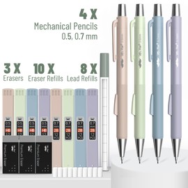 Mr. Pen - Juego de lápices mecánicos pastel, paquete de 4, 2 tamaños, 0.5 y 0.7 mm, lápices estéticos de clic rápido