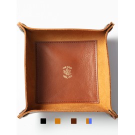 USA Made Premium Leather Valet Tray, Folds Flat! Little Buddy Dice Rolling Basket and Organizer With Brass Snaps - Reinforced Felt Bottom - For Keys, Jewelry, Coin, EDC, Watch Storage Caddy - Chestnut