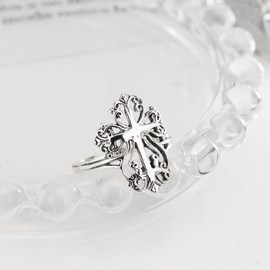 Victorian Swirl Cross Hidden Heart Sterling Silver Ring (9)