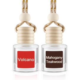 JUSTTOP Car Air Freshener Hanging 2 Pack, Mahogany Teakwood+Volcano Essential Oil Air Freshener Diffuser for Car, Long Lasting Car Air Freshener for Women and Men, Car Accessories