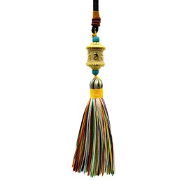 Tibet Prayer Wheel with Six Syllables Mantra Charm Hanging Tassel for Protection (White)