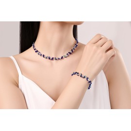 LZMEI Faux Colored Crystal Glass Necklace Bracelet Jewelry set for Women's Festival Leisure Party (03#, 16inch)
