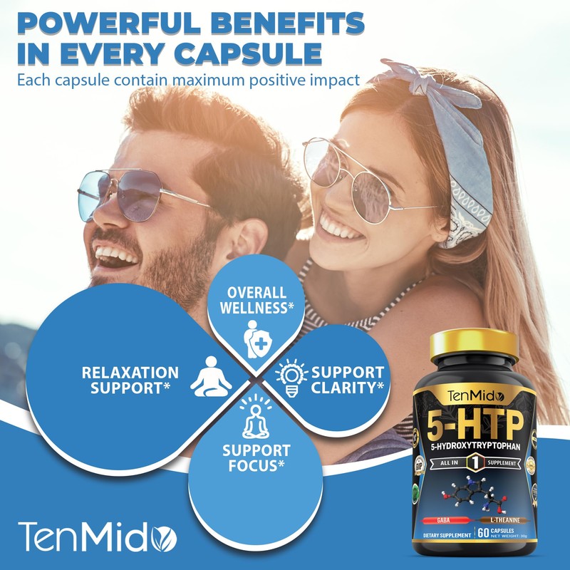 Tenmido 5-HTP & GABA Supplements - 4in1 with Vitamin B6,