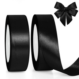 GXFCING Black Satin Ribbon 25mm x 46 Meters, 1 inch Wide Black Fabric Ribbon for Gift Wrapping, Crafting, Balloons, Presents, Hair Bows, DIY Sewing, Cakes, Weddings, Christmas Decoration (23m/roll)