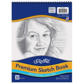 UCreate Premium Sketch Book, Heavyweight, 9" x 12", 30 Sheets