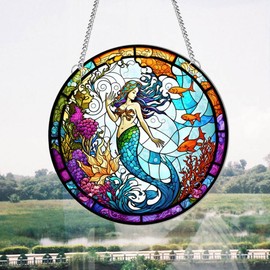 Mermaid Acrylic Window Decoration Stained Mermaid Catchers for Window Patio Wall Home Garden
