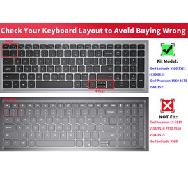 Keyboard Cover for 15.6" Dell Latitude 5520 5521 5530 5531 Keyboard Skin, 15.6" Dell Precision 3560 3570 3561 3571 Laptop Keyboard Cover Protective Skin, Black
