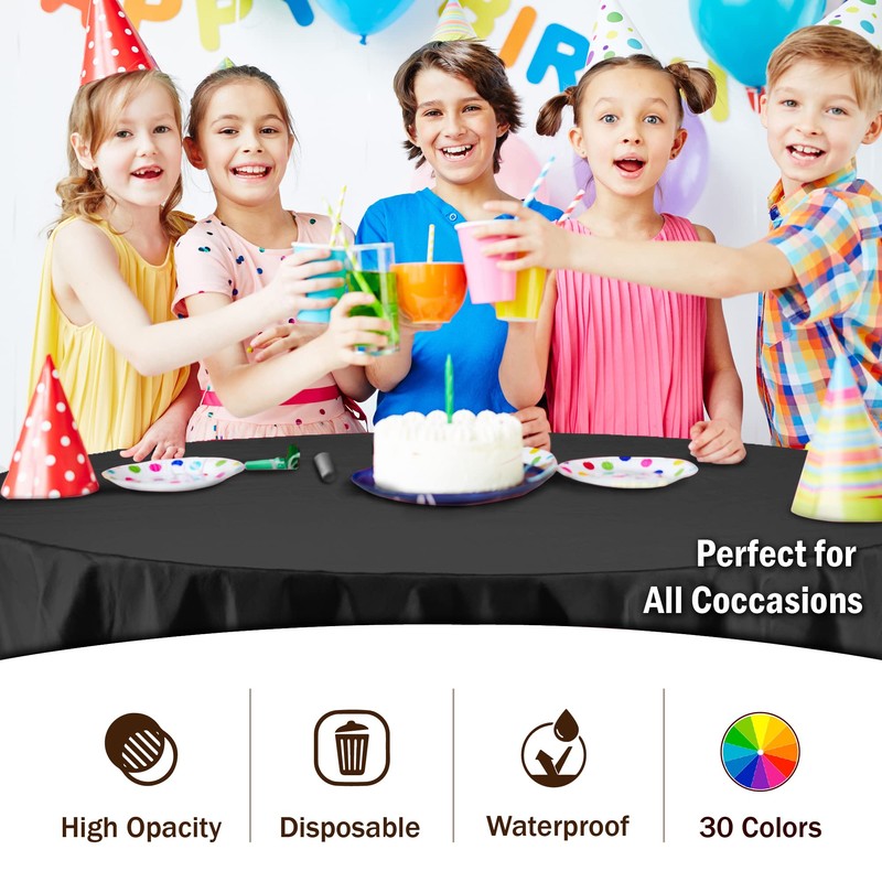 Party Solids 6-Pack Premium Plastic Tablecloth 84in. Round Plastic Table