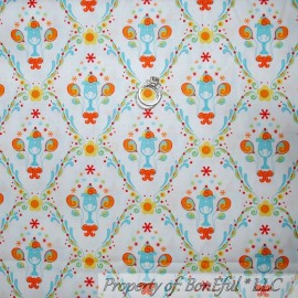 FreeSpirit BonEful Fabric FQ Cotton Benartex VTG White Yellow Aqua Red Circus Flower Damask