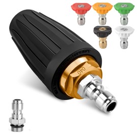 Pressure Washer Turbo Tip Max 4000PSI Turbo Nozzle Kit 360° Rotating Presure Washer Turbo Nozzles 1/4'' Quick Connect with 5 Nozzle Tips Kit Multiple Degrees(0, 15, 25, 40,Soap) 4.0 GPM 4.0 Orifice