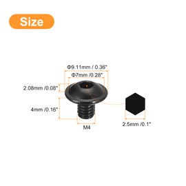 uxcell Flanged Button Head Socket Cap Screws,50 Pcs M4x4mm - 304 Stainless Steel Socket Drive Fasteners Bolts, Fully Thread Machine Screws for Furniture Installation (Black)