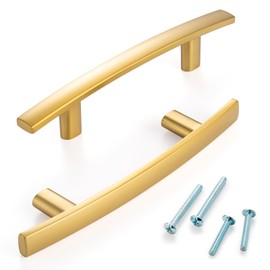ASKANO Brushed Gold Cabinet Pulls, 3 Inch Hole Centers, Curved Bar Kitchen Cabinet Handles Caroline Pull ZP2204 | Pack of 30, Solid Hardware for Kitchen Door Drawer Dresser Bathroom Vanity Cupboard 3"