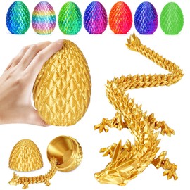 3D Printed Dragon Fidget Toys,12inch Flexible Dragon Toy 3D Printed Dragon Eggs with Dragon Inside,Easter Egg fillers,Easter Basket Stuffers,Easter Basket Essentials Fidget Toys(Gold)