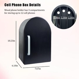 BRATEAYA Premium Phone Box for Family Time, Bamboo Wood Cell Phone Jail, Home Decor Box Holds Up to 12 Phones, Telephones Holder Storage to Help Kids & Adults Focus Back, with Charging Holes, Black