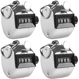 OLTAZ-4 Digit Manual Counters, Set of 4 Mechanical Hand Numerators with Ring Hoop Finger Holder for Sport Golf Step Count - Silver