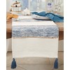 Saro Lifestyle Striped Table Runner with Playful Tassels, Navy Blue,