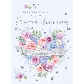 Noel Tatt Diamond Wedding Anniversary Card | 60 Wonderful Years | Floral Heart Design | For a Couple/Both of You | Eco-Friendly & Recyclable