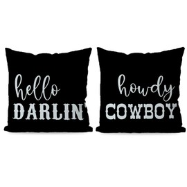 KEUSPI Western Pillows Covers,Western Home Decor,Western Throw Pillow Covers 16x16,Western Pillow Cases, Cowboy Couple Gifts,Set of 2(Black)
