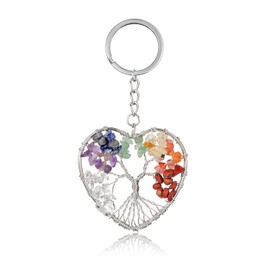 CrystalTears 7 Chakras Key Chain Tree of Life Heart Pendant Keychain Reiki Talisman Spiritual Gifts, 7 Chakras.